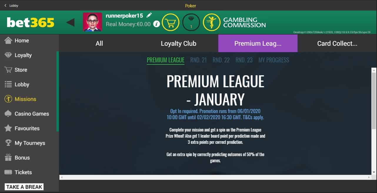 Bet365 Premium League homepage