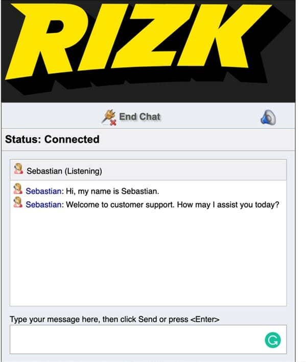 Rizk chat screenshot