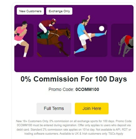 betdaq 0% commission for 100 days welcome offer screenshot