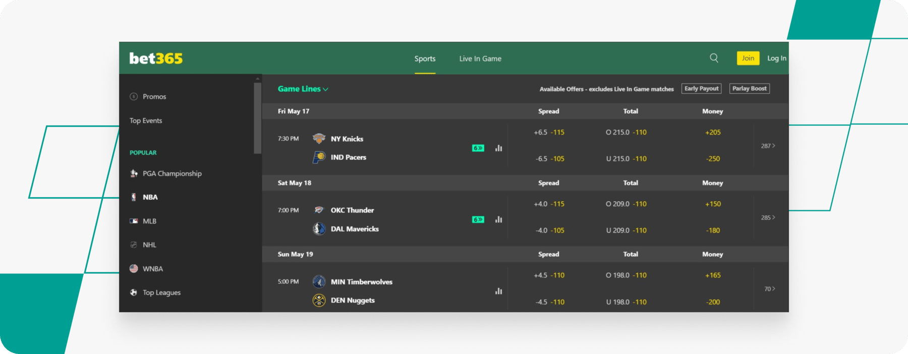 bet365 american odds desktop screenshot