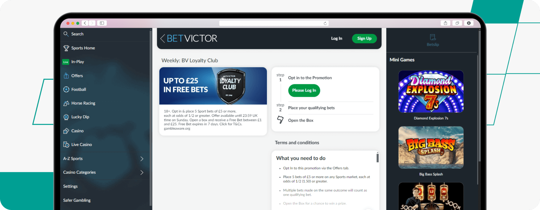 screenshot showing betvictor loyalty club offer