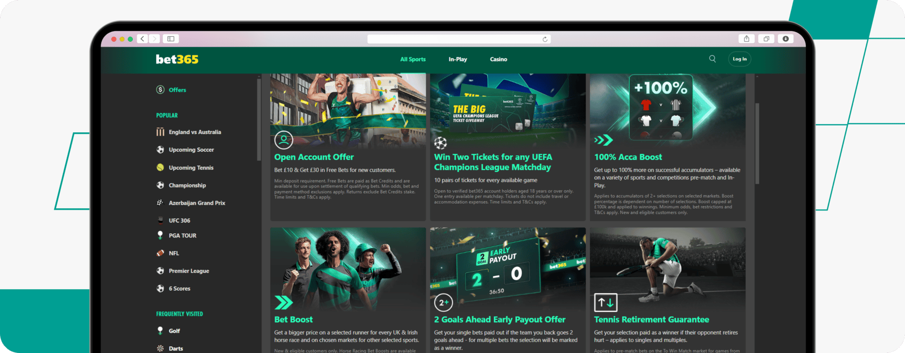 screenshot of bet365 sportsbook promotions page